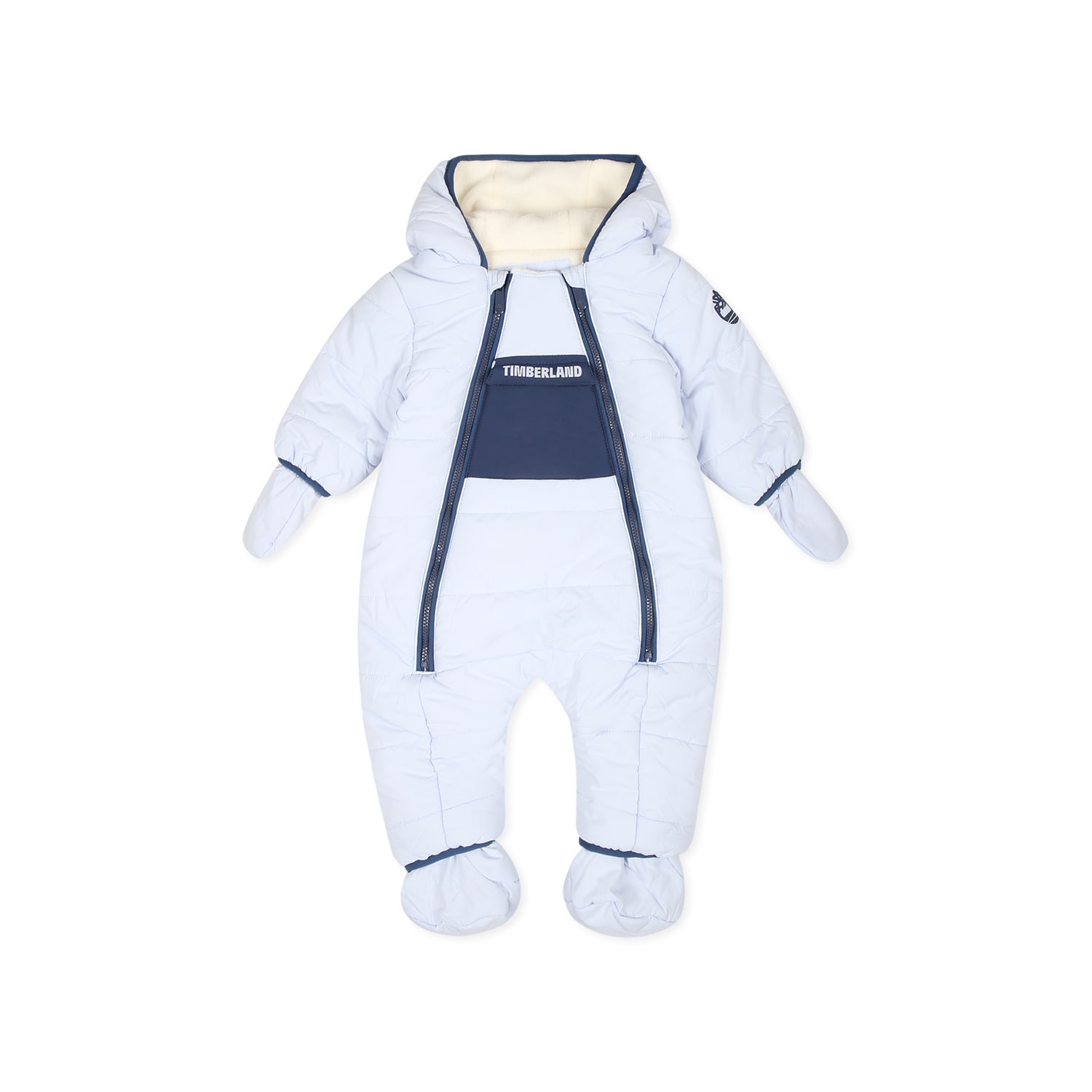 Timberland Light Blue Down Jacket For Baby Boy With Logo