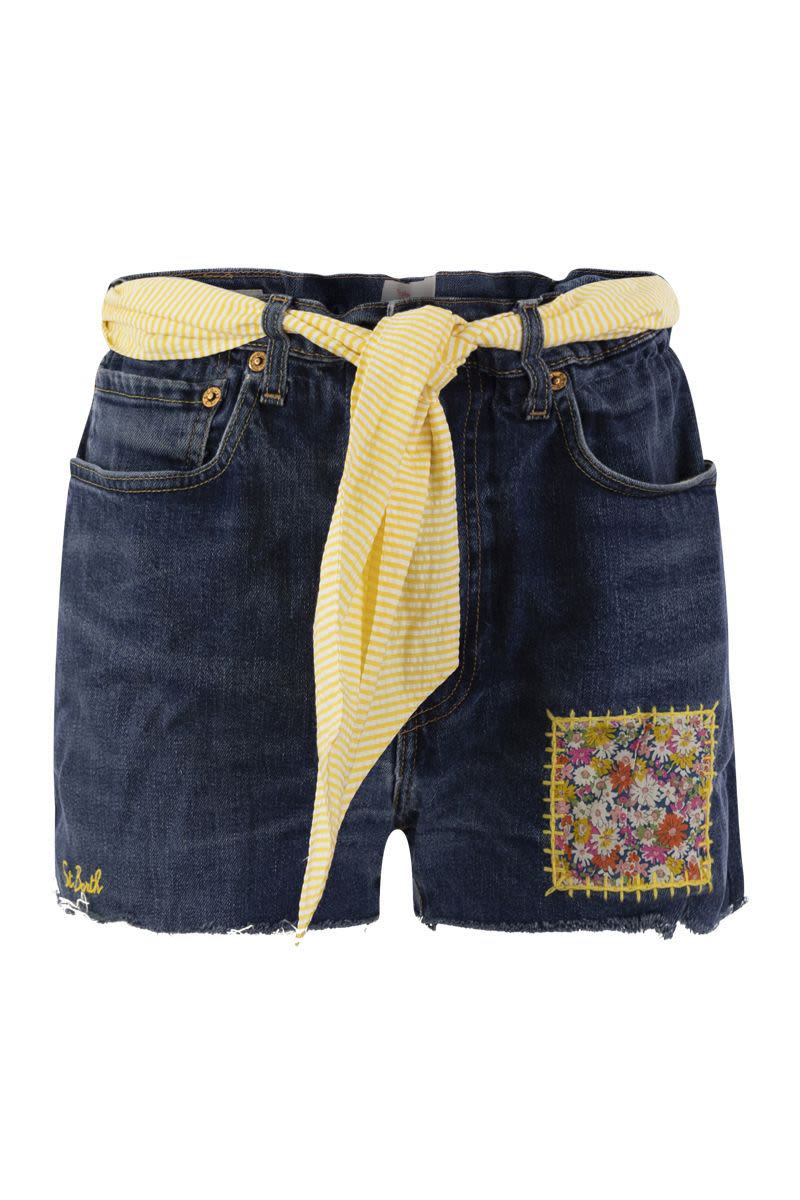 MC2 Saint Barth Denim Shorts With Belt And Patches