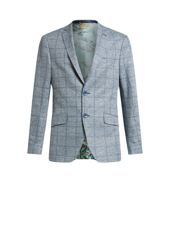 Etro, Blazer À Carreaux En Lin Mélangé, Homme, Bleu, Taille 60