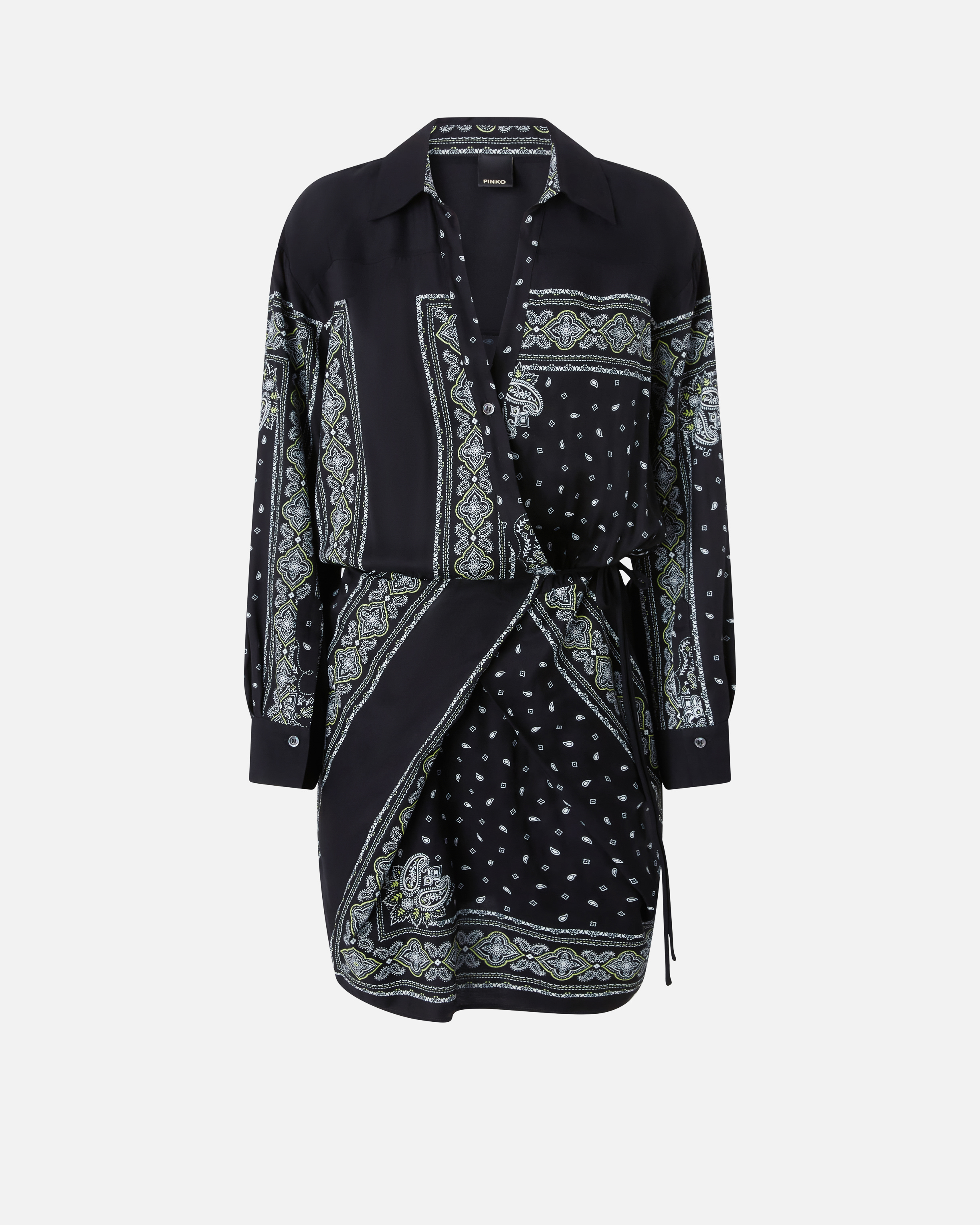 Pinko, Mini-robe chemise à imprimé bandana, Noir/citron vert, 36