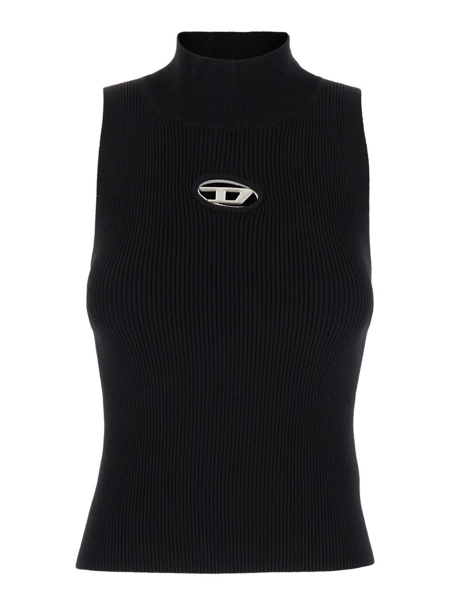 Black Tank Top With D Logo Cut-Out In Ribbed Jersey Woman