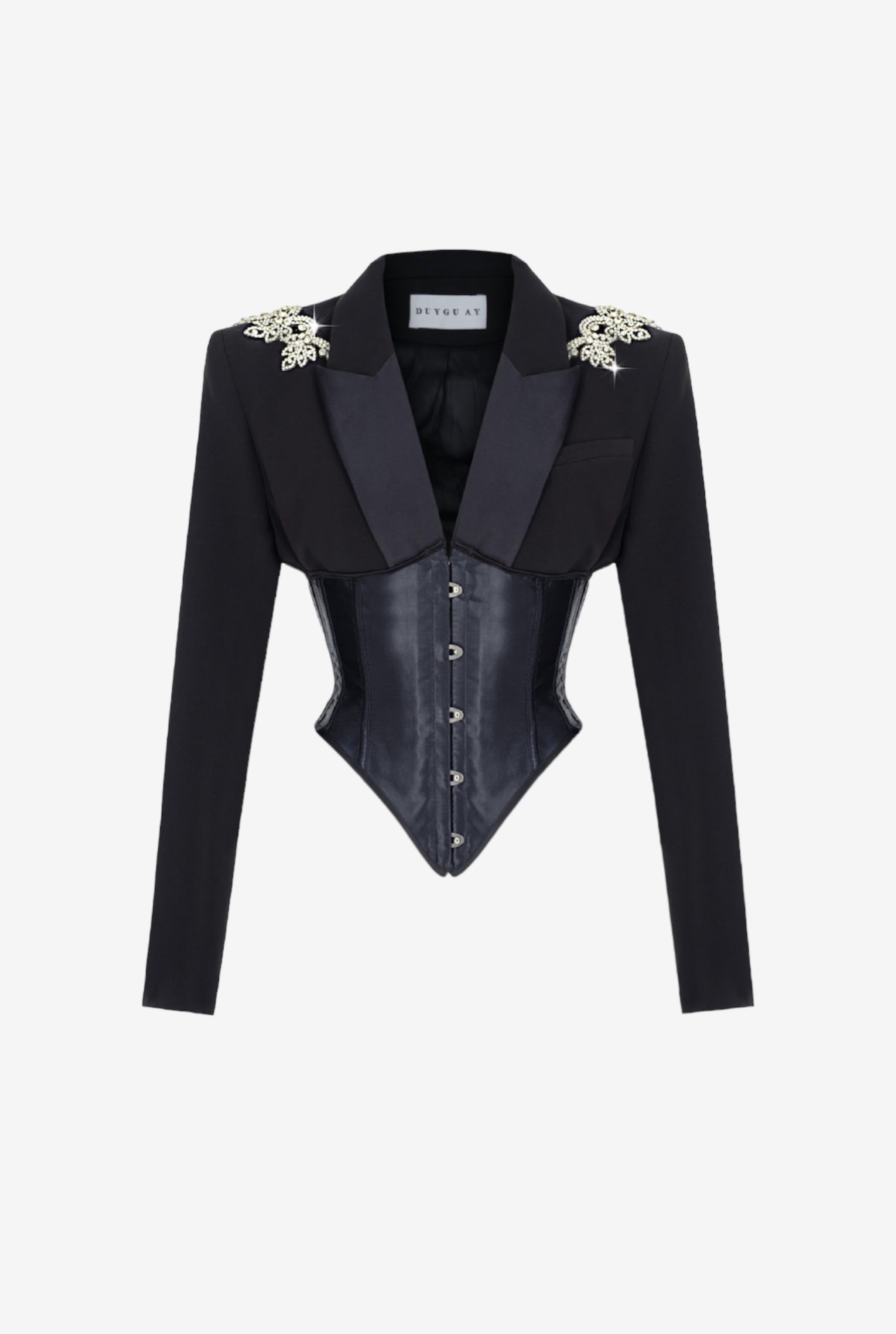 EMBROIDERED CRYSTAL CORSET BLAZER