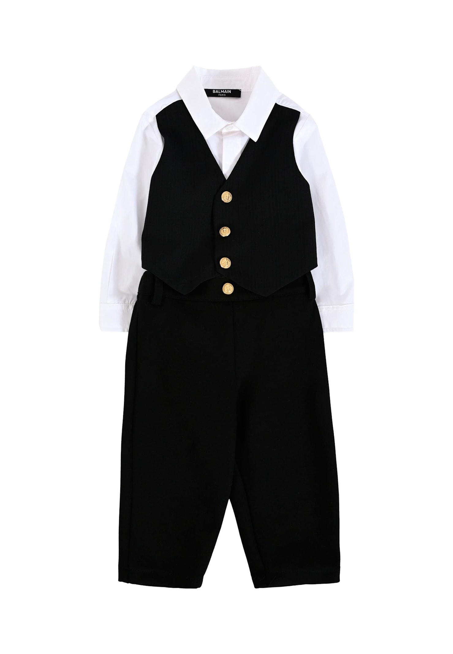Balmain Black Cotton Suit For Baby Boy With