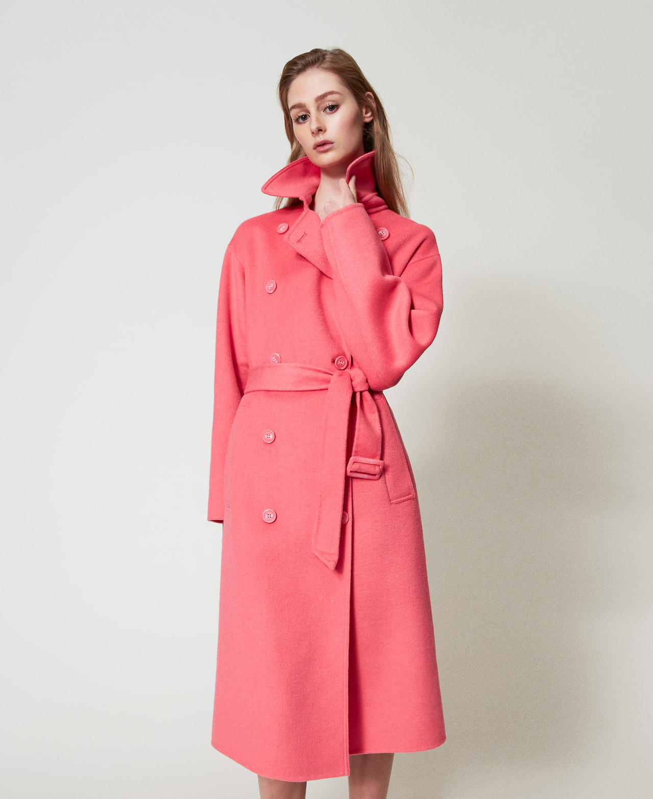 Twinset Blousons et manteaux - Manteau en tissu double de laine mélangée, Peach Foncé, Taille: 40