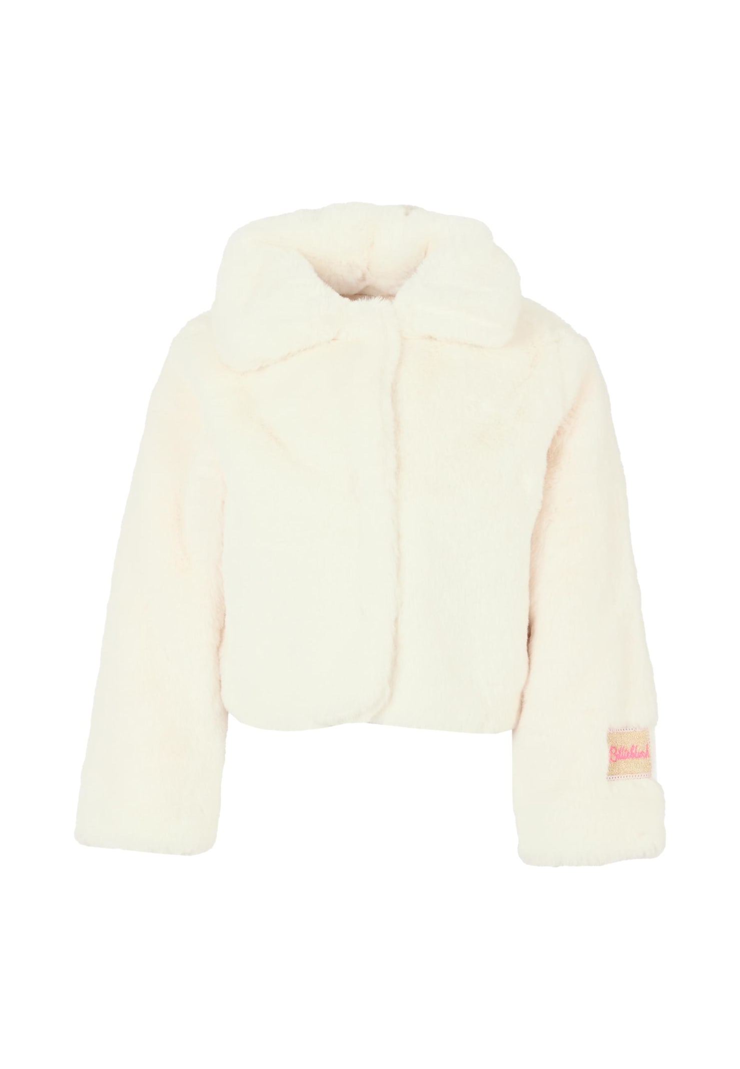 Billieblush Ivory Faux Fur Coat For Girl With Patch