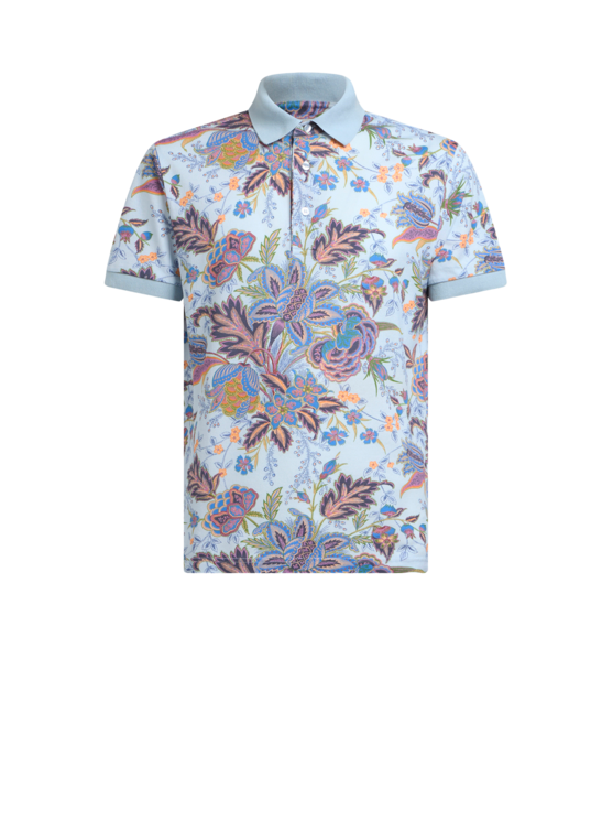 Etro, Polo En Coton Imprimé, Homme, Bleu Ciel, Taille 3XL