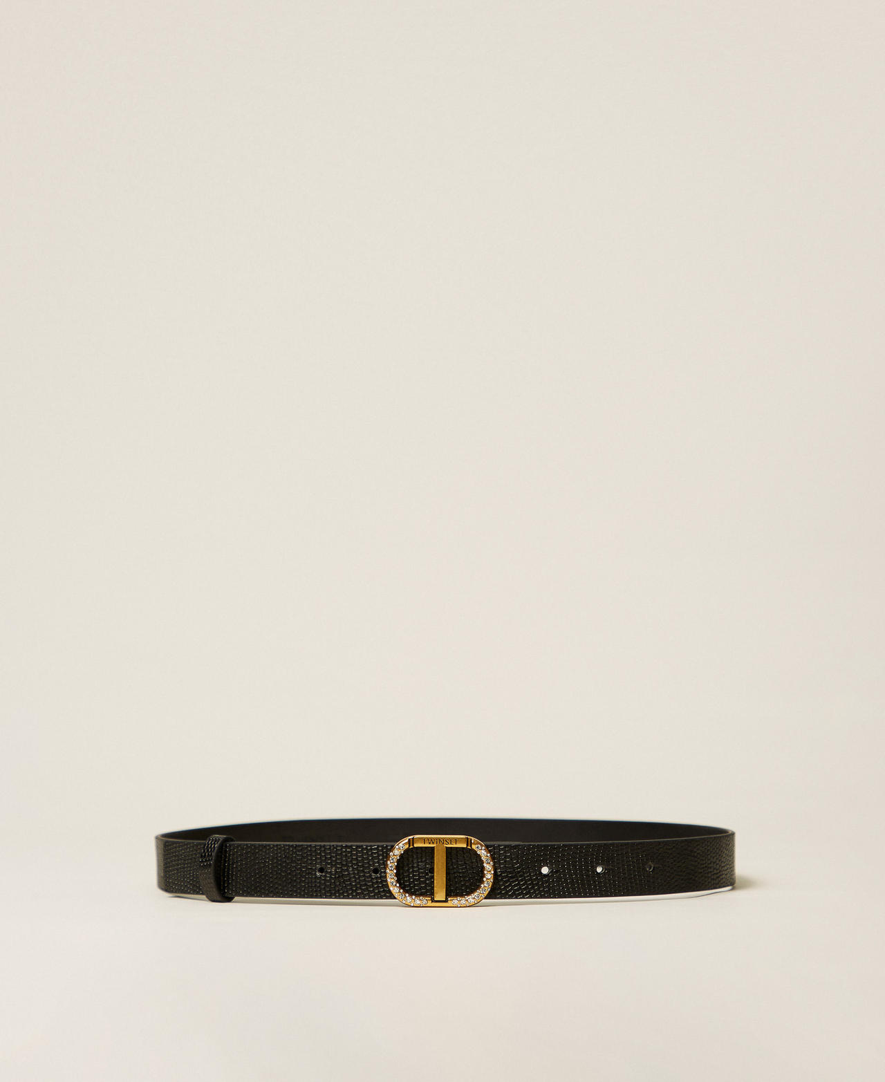 Twinset Accessoires - Ceinture en cuir avec Oval T strassé, Noir, Taille: L