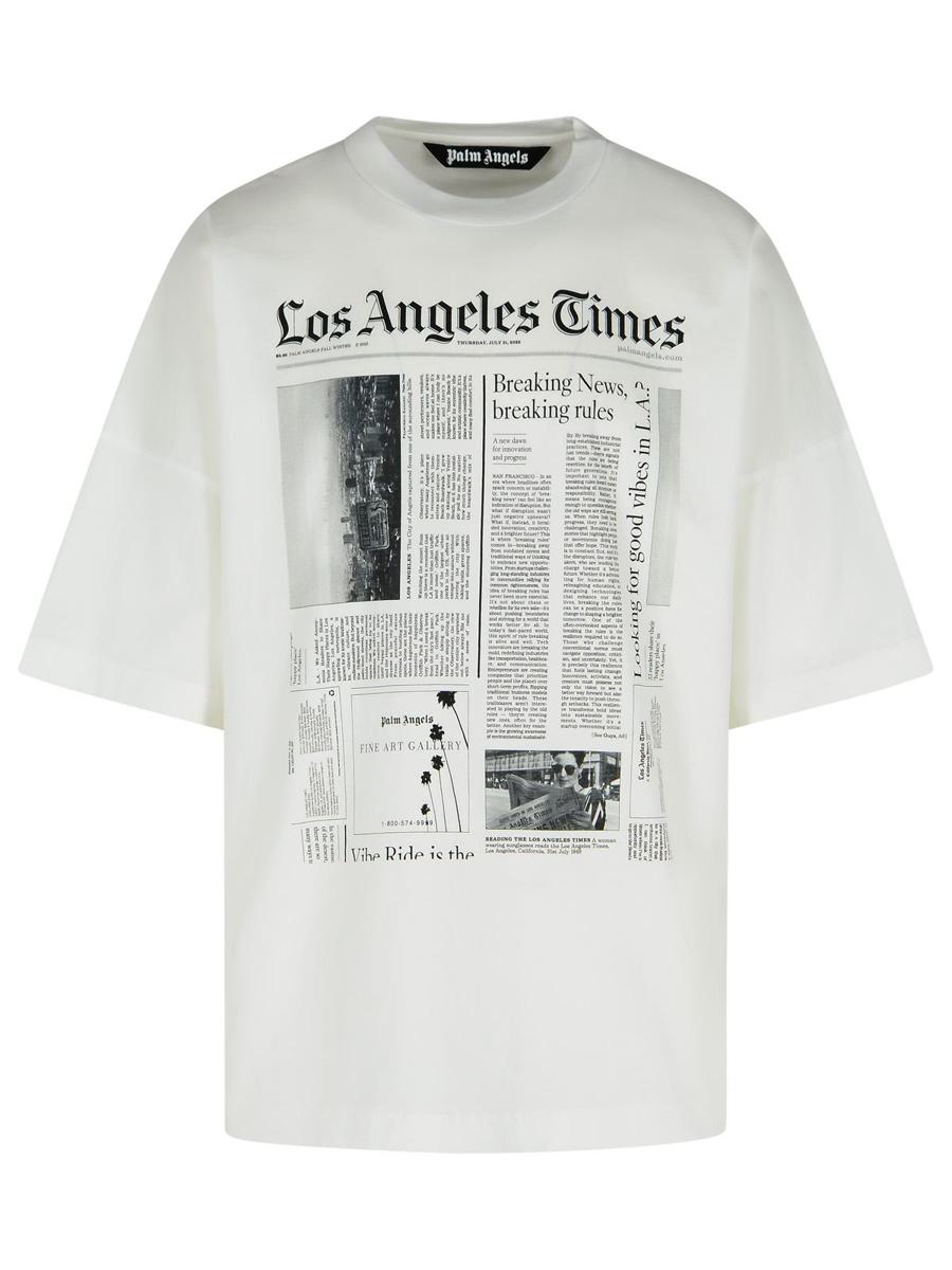 Palm Angels 'Paxlatime News' White Cotton T-Shirt