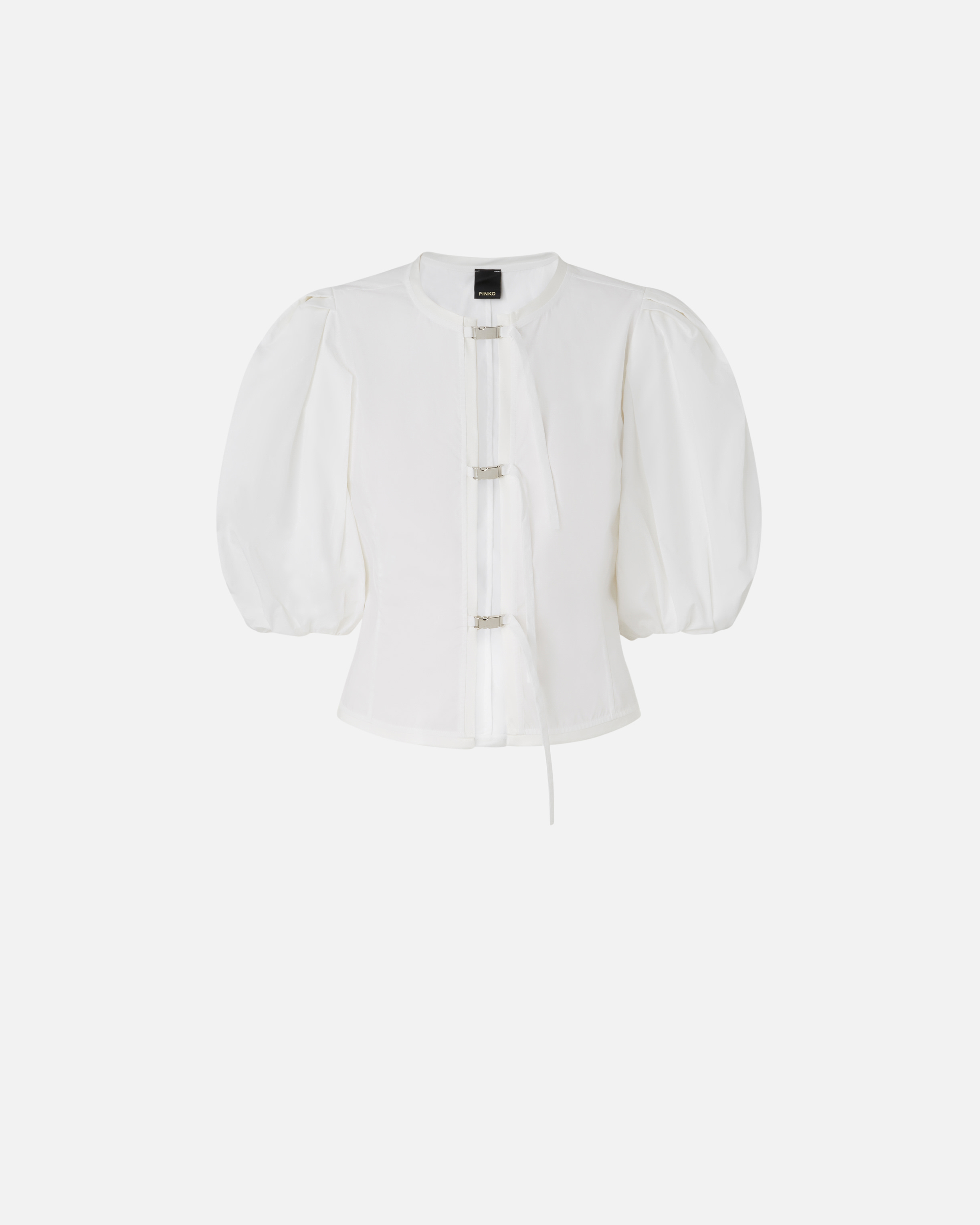 Pinko, Blouse en coton avec boucles en métal, Blanc brill., XXS