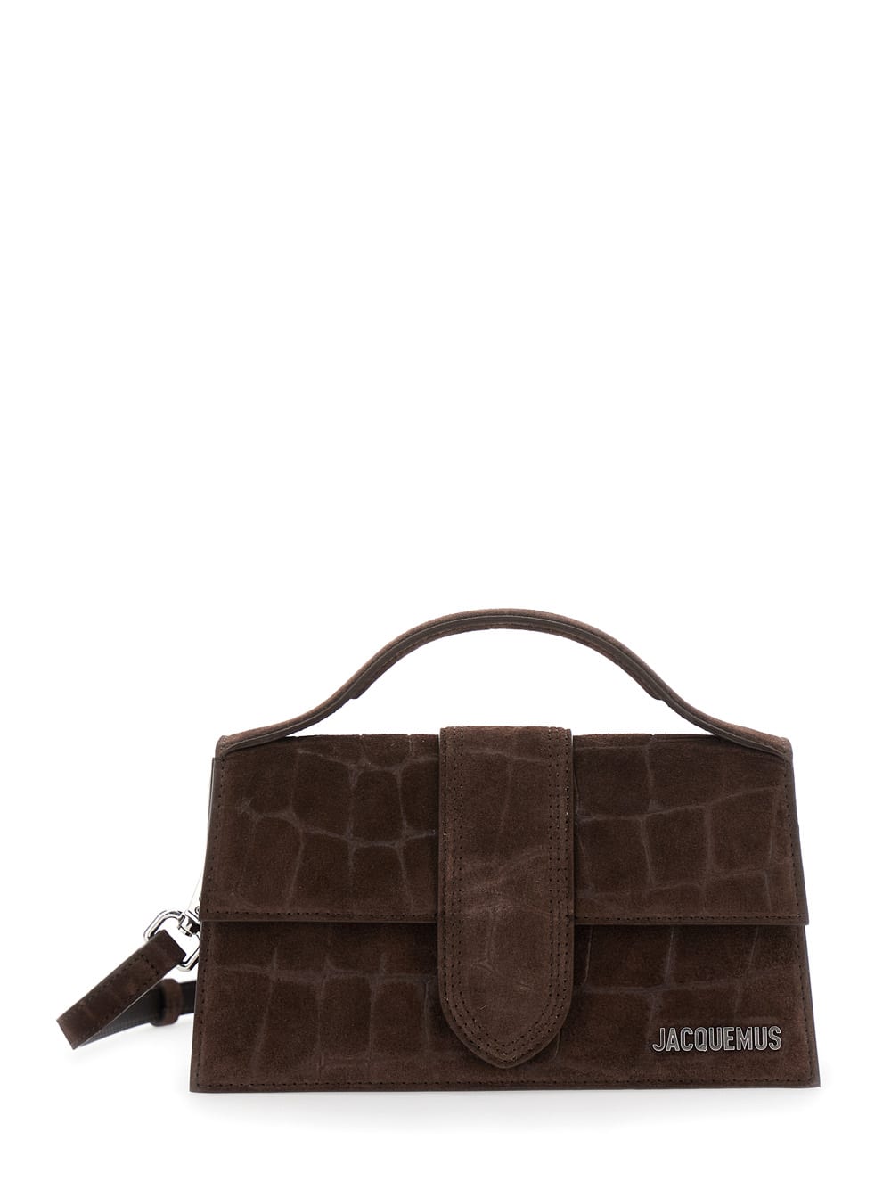 Jacquemus le Grand Bambino Brown Handbag With Logo Lettering On The Front And Embossed Crocodile Effect In Suede Woman