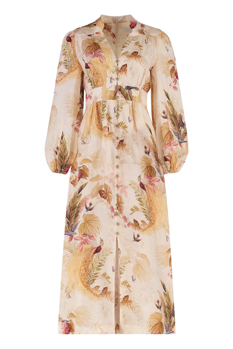 Zimmermann Ascension Plunge Printed Linen Dress