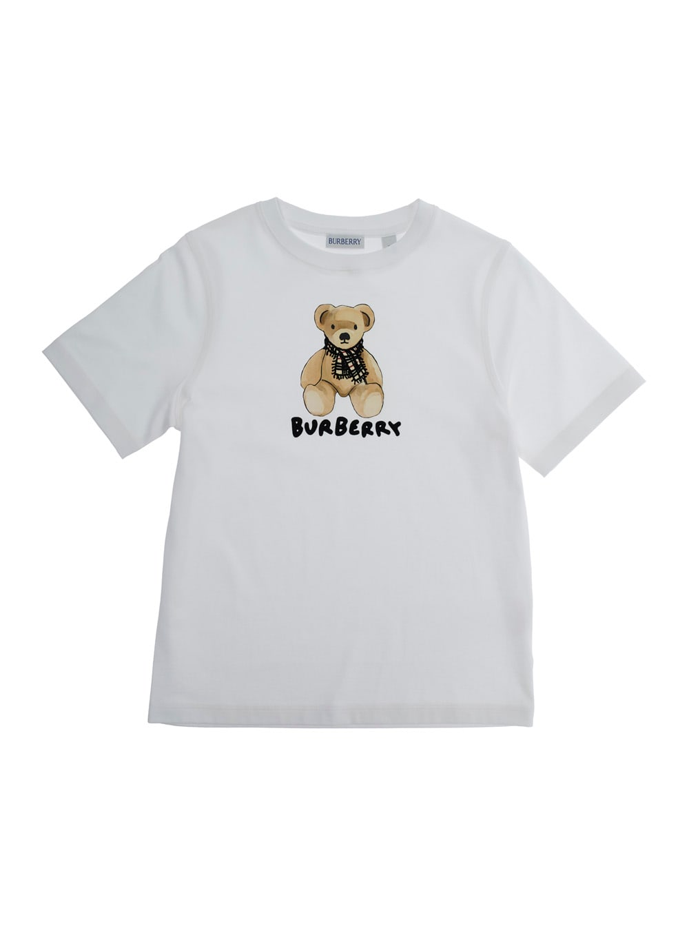 Burberry White Crewneck T-shirt With Logo Print On The Front In Cotton Boy