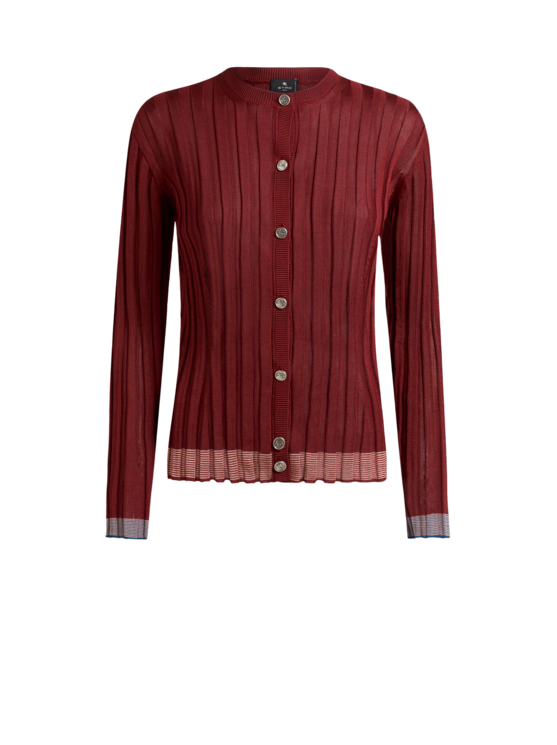 Etro, Cardigan Côtelé Avec Boutons Pegaso, Femme, Bordeaux, Taille 42