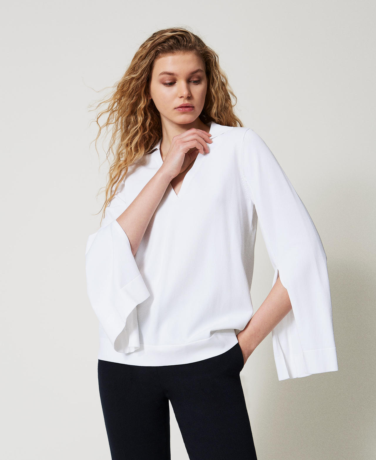 Twinset Pulls - Pull avec fentes, White Cloud, Taille: L