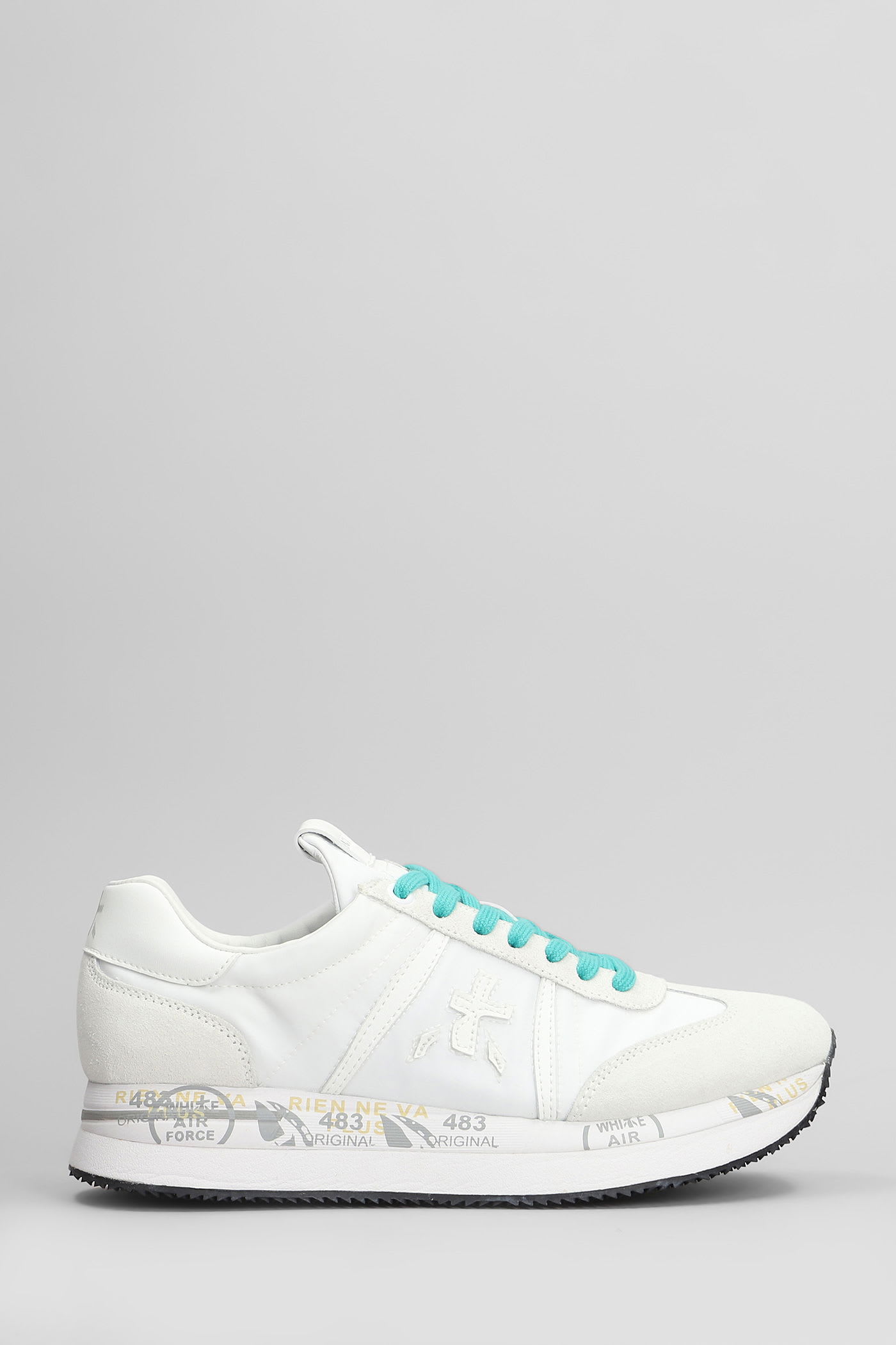 Premiata Conny Sneakers In White Suede And Fabric