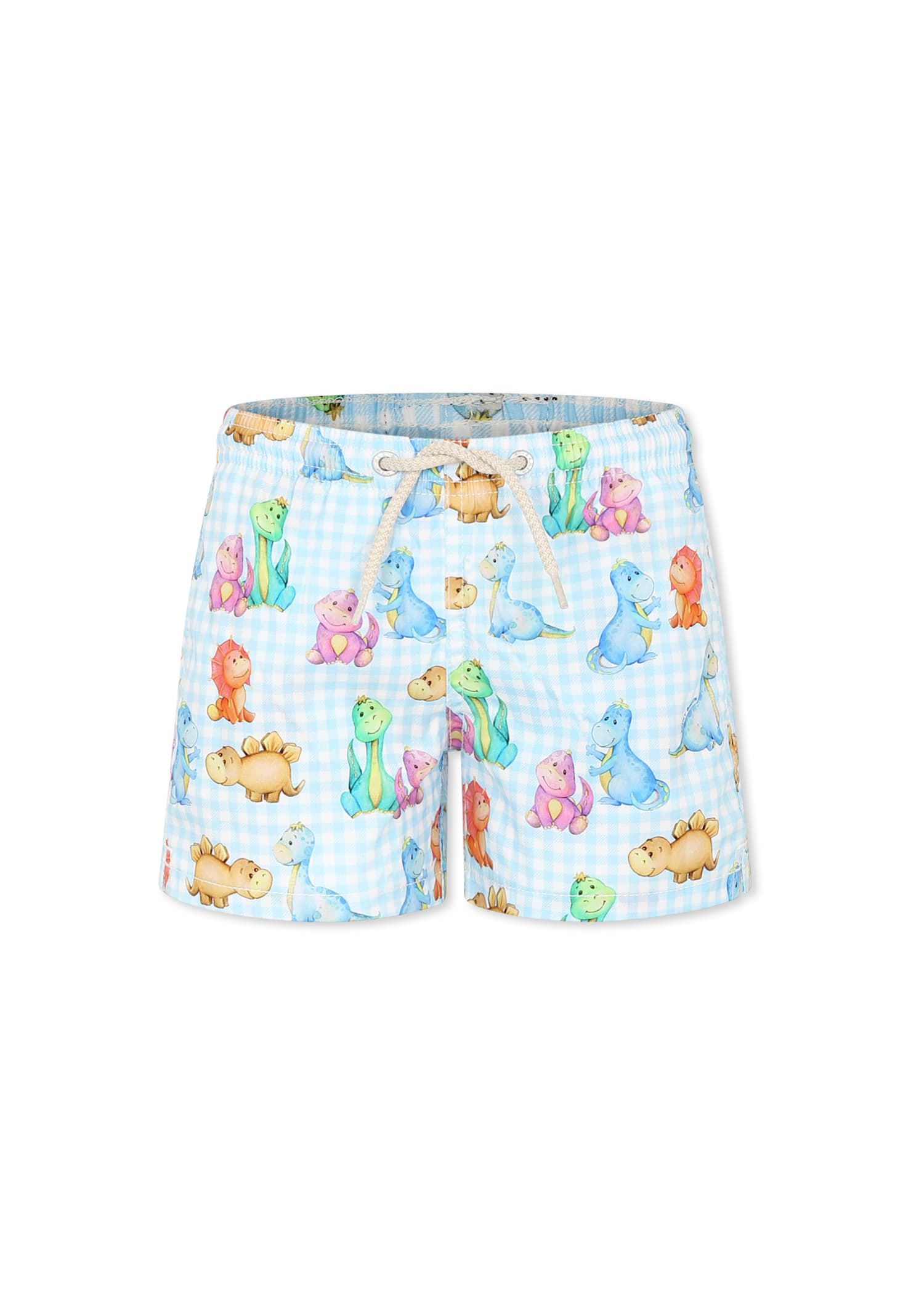 MC2 Saint Barth Light Blue Swim Short For Boy With Dinosaur Print