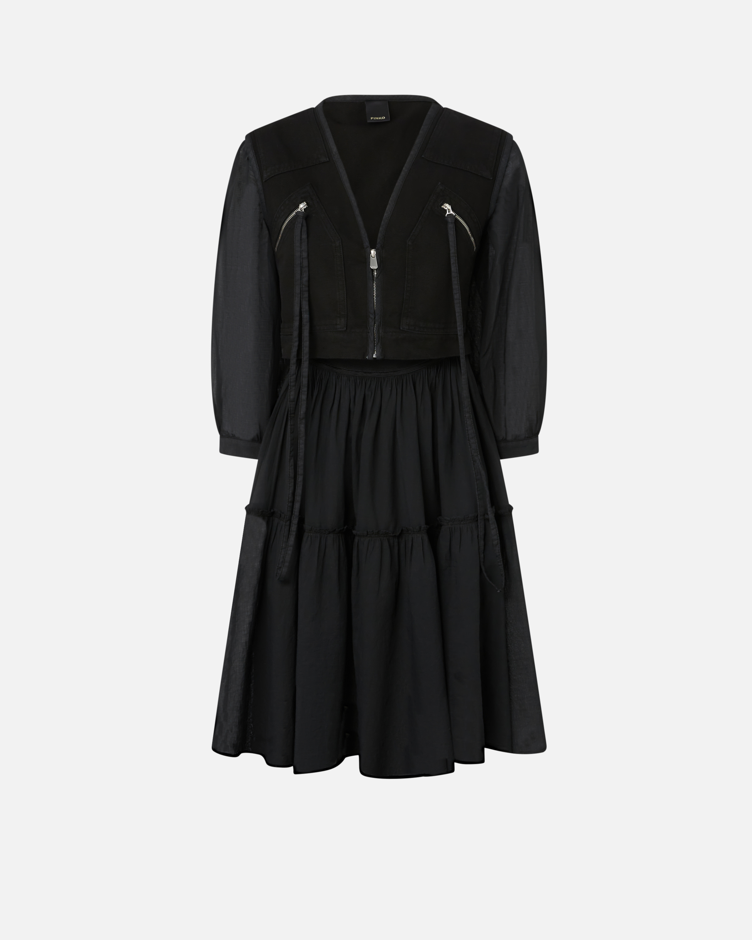 Pinko, Mini-robe effet deux pièces avec jupe fluide, Noir limousine, 36