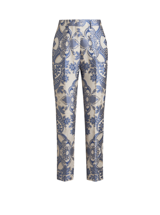 Etro, Pantalon Cigarette À Motif Dentelle En Jacquard, Femme, Bleu Marine, Taille 42