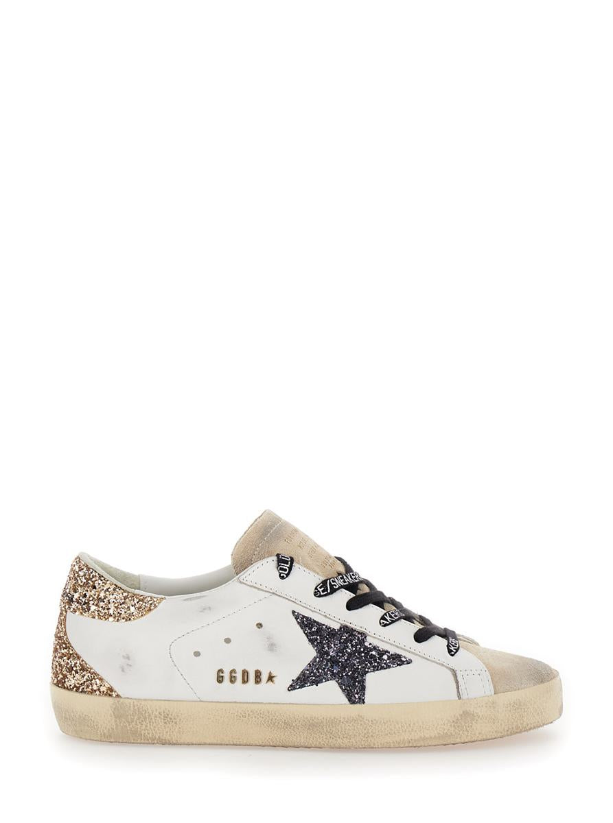 'Superstar' White Low Top Sneakers With Glitters In Used Effect Leather Woman