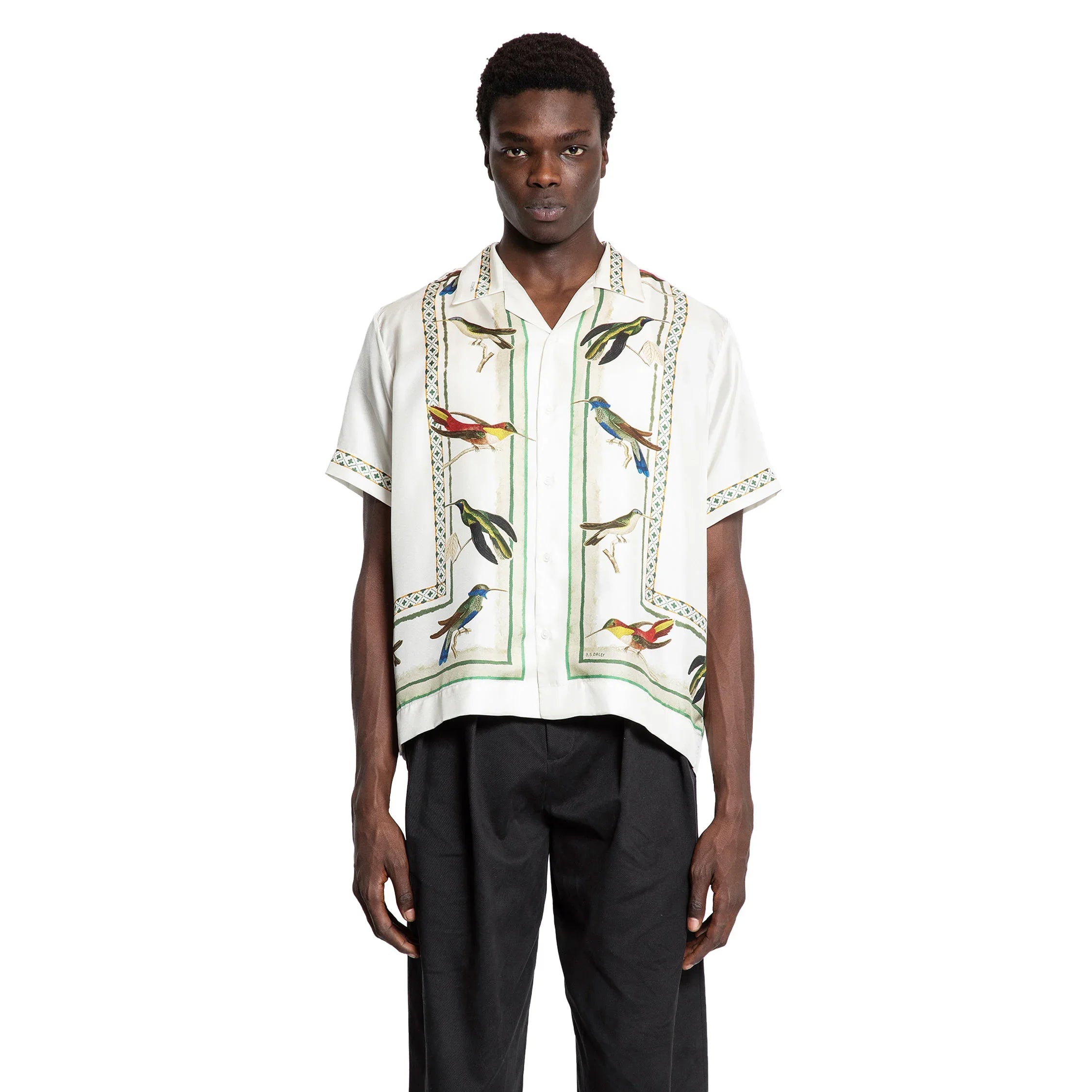 Bird Print Silk Twill Shirt