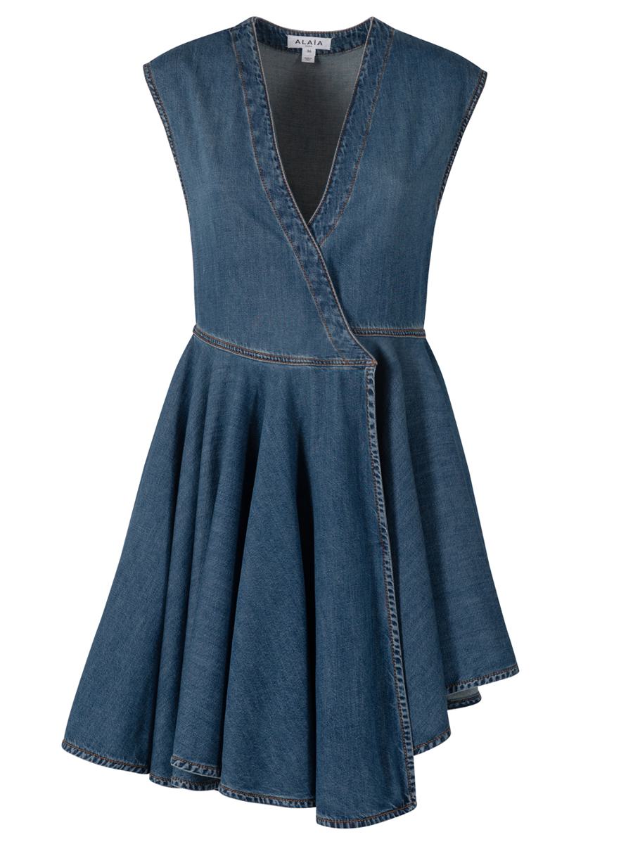 Alaïa Deep Stone Denim Wrap Dress Clothing