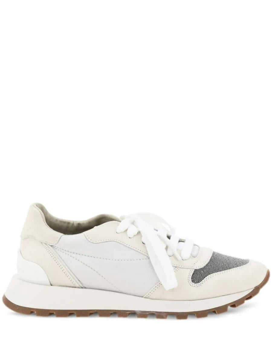 Brunello Cucinelli Suede And Techno Fabric Runners With Precious Toe Shoes
