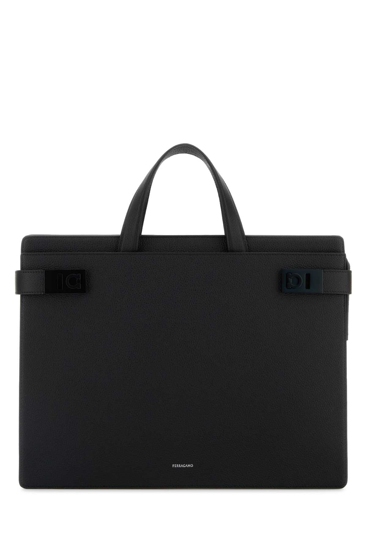 Ferragamo Black Leather Twins Briefcase