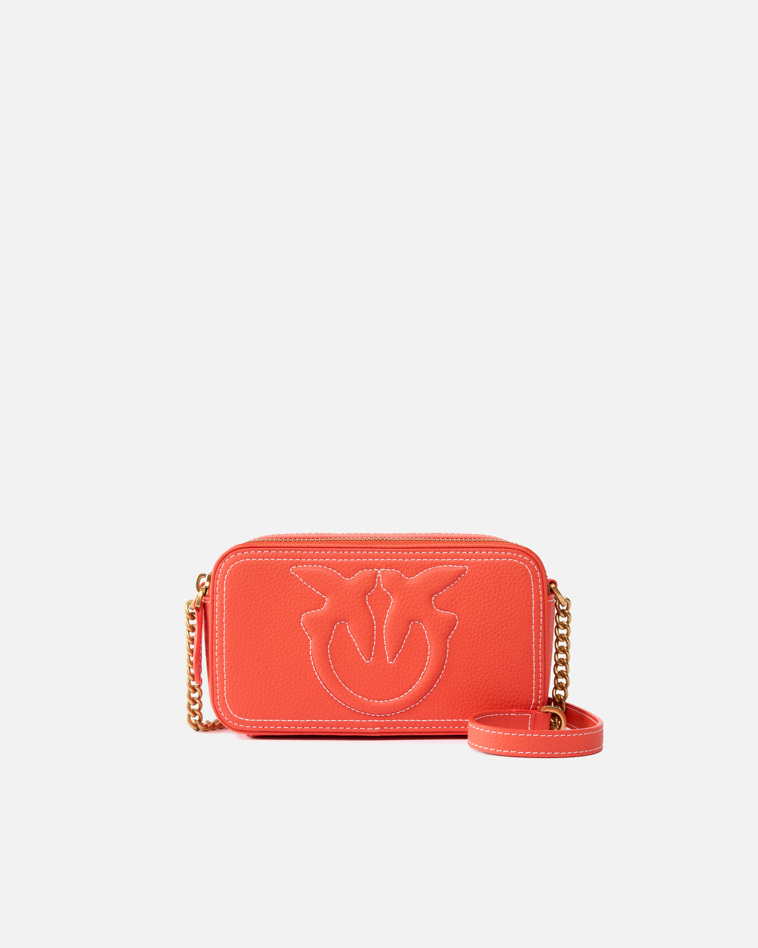 Pinko, Petit sac à bandoulière avec logo Love Birds en relief, Rouge tangerine-or antique, U