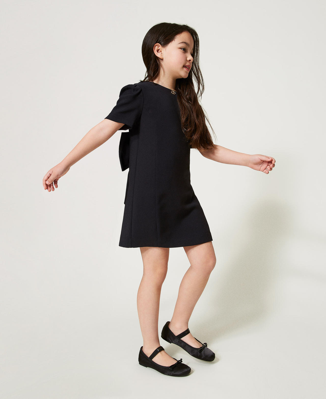 Twinset Robes - Robe courte en crêpe avec naud, Noir, Taille: 10A