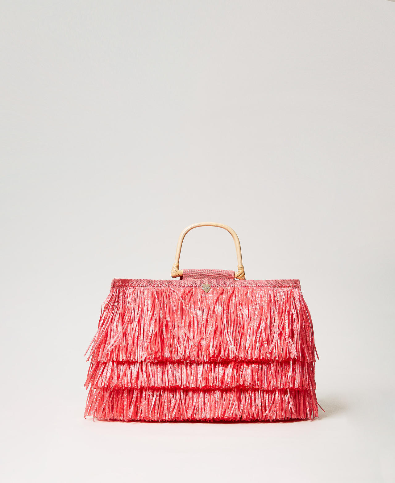 Twinset Plage - Cabas en jute avec franges, Coral Sunset, Taille Unique