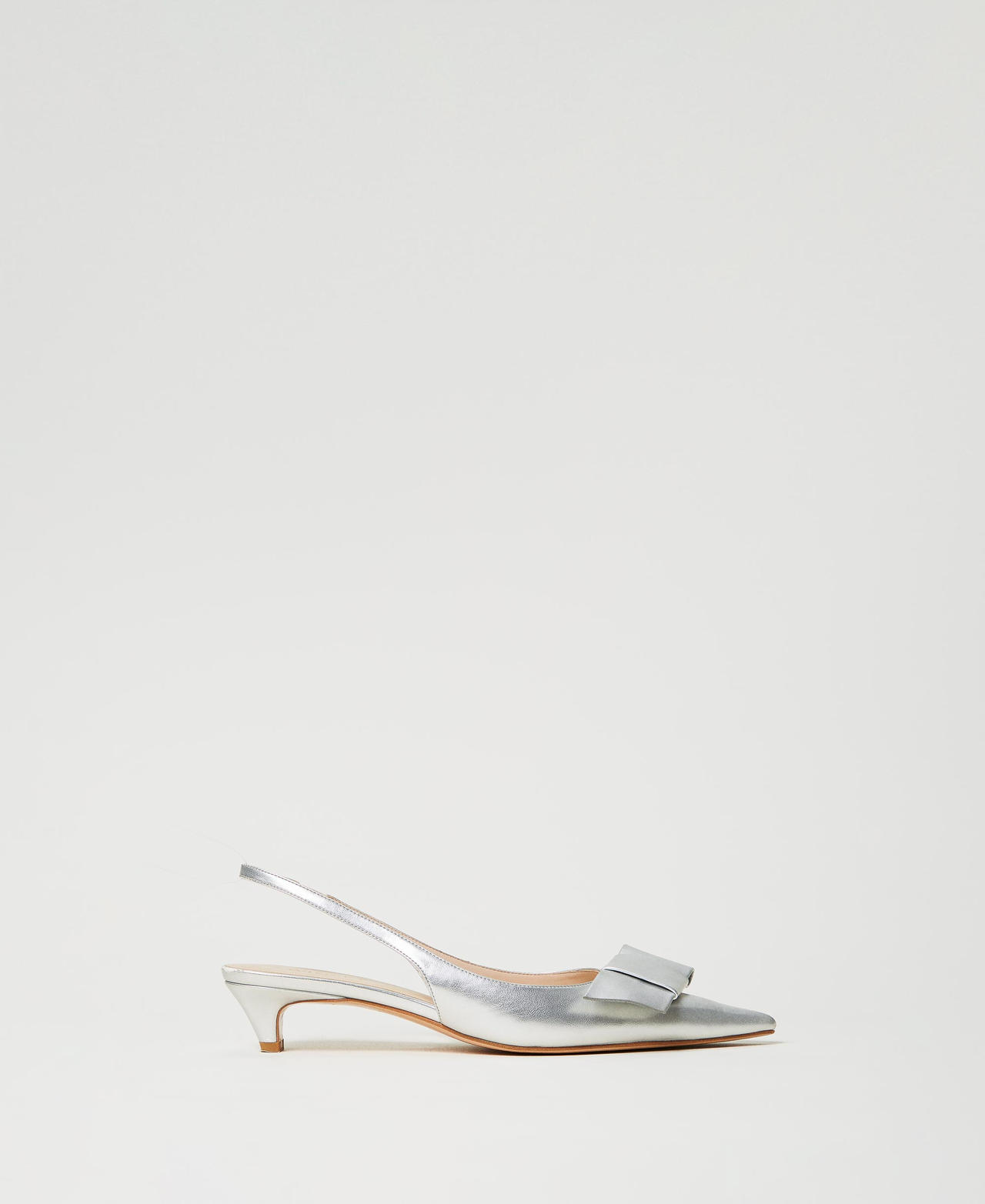 Twinset Chaussures - Escarpins slingbacks avec naud, Argent, Taille: 39