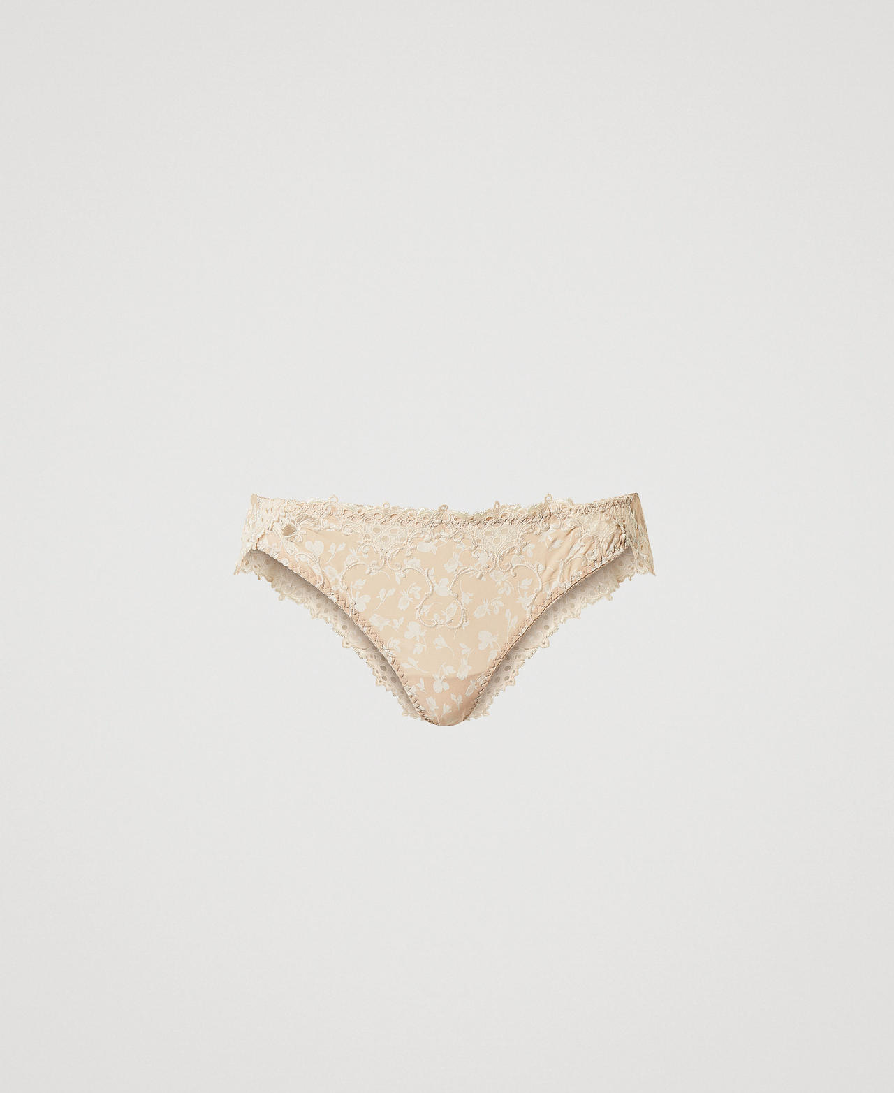 Twinset Sous-vêtements et vêtements de nuit - Slip brésilien avec broderie florale, Wonder Beige, Taille: I