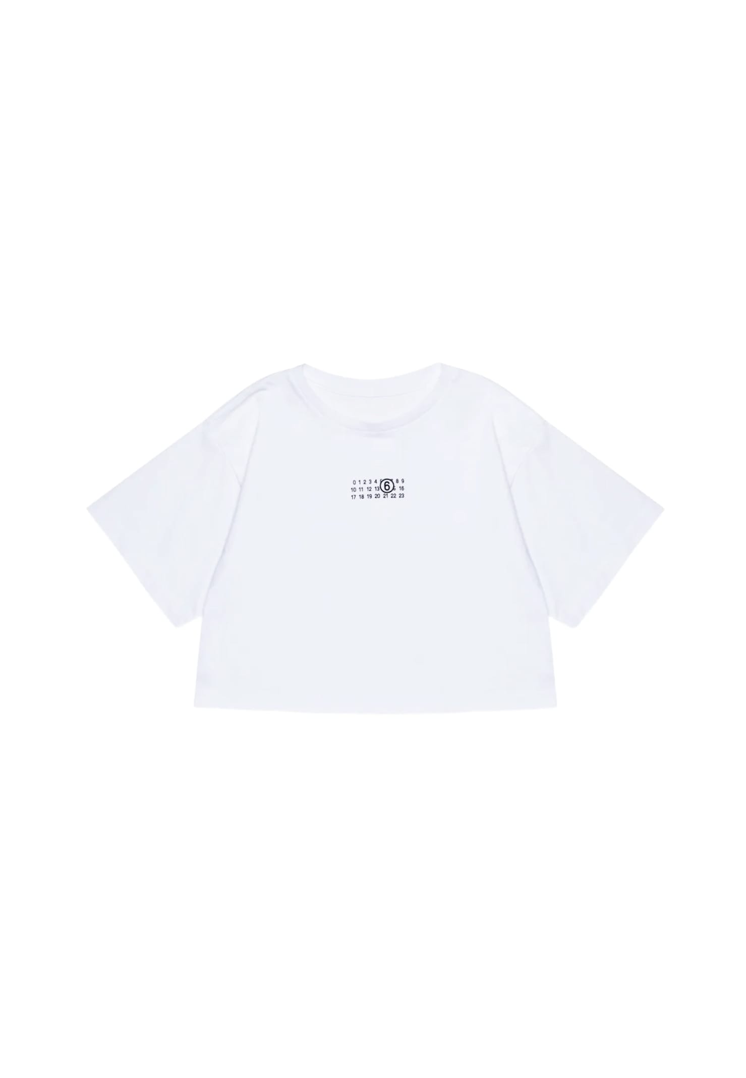 MM6 Maison Margiela White Crop T-shirt For Girl With Logo