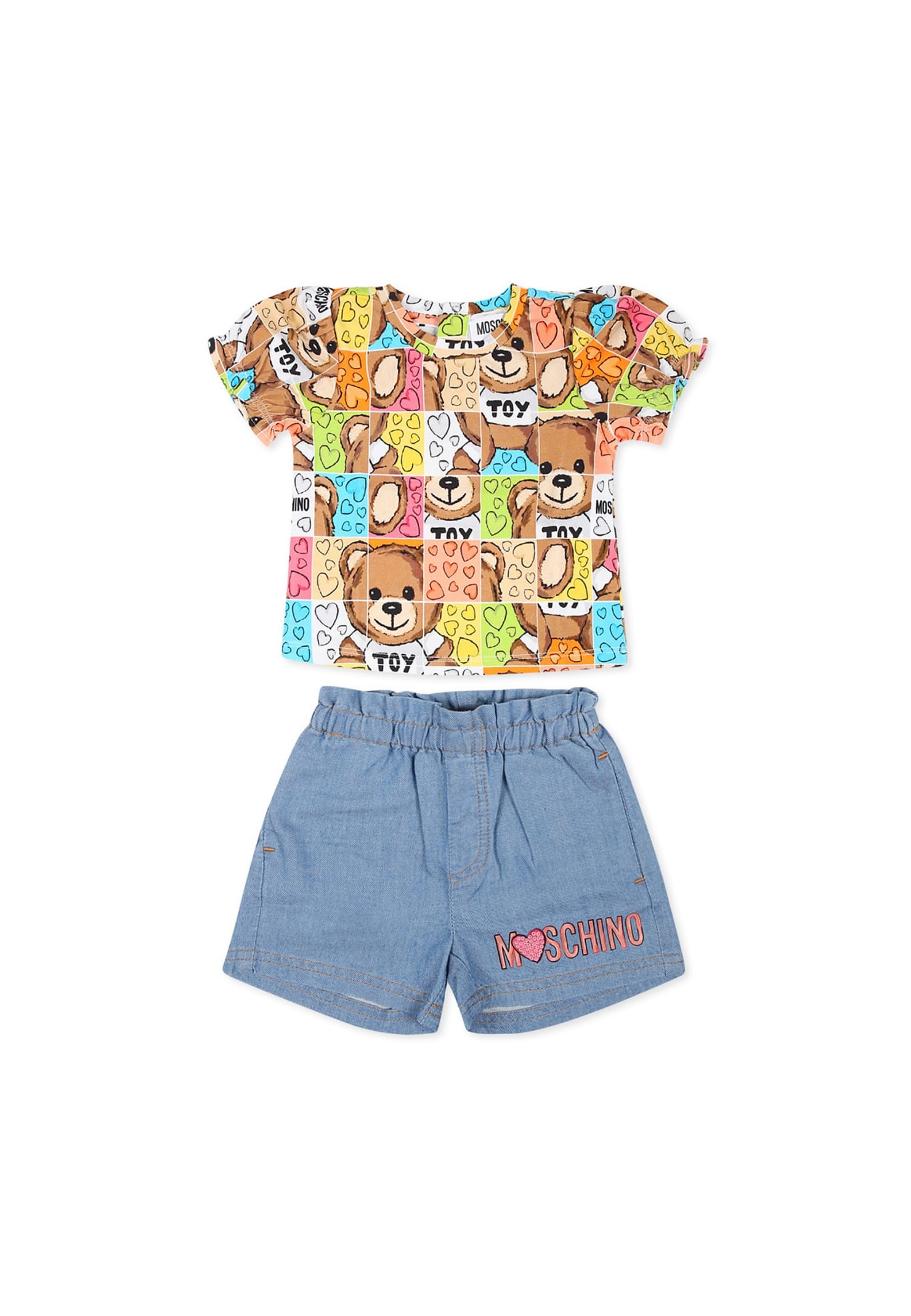 Moschino Multicolor Suit For Baby Girl With Teddy Bear