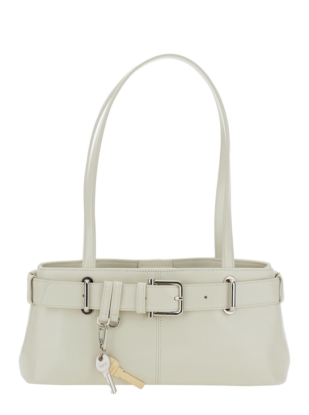 OSOI brocle White Shoulder Bag With Belt And Pendant Key Details In Leather Woman