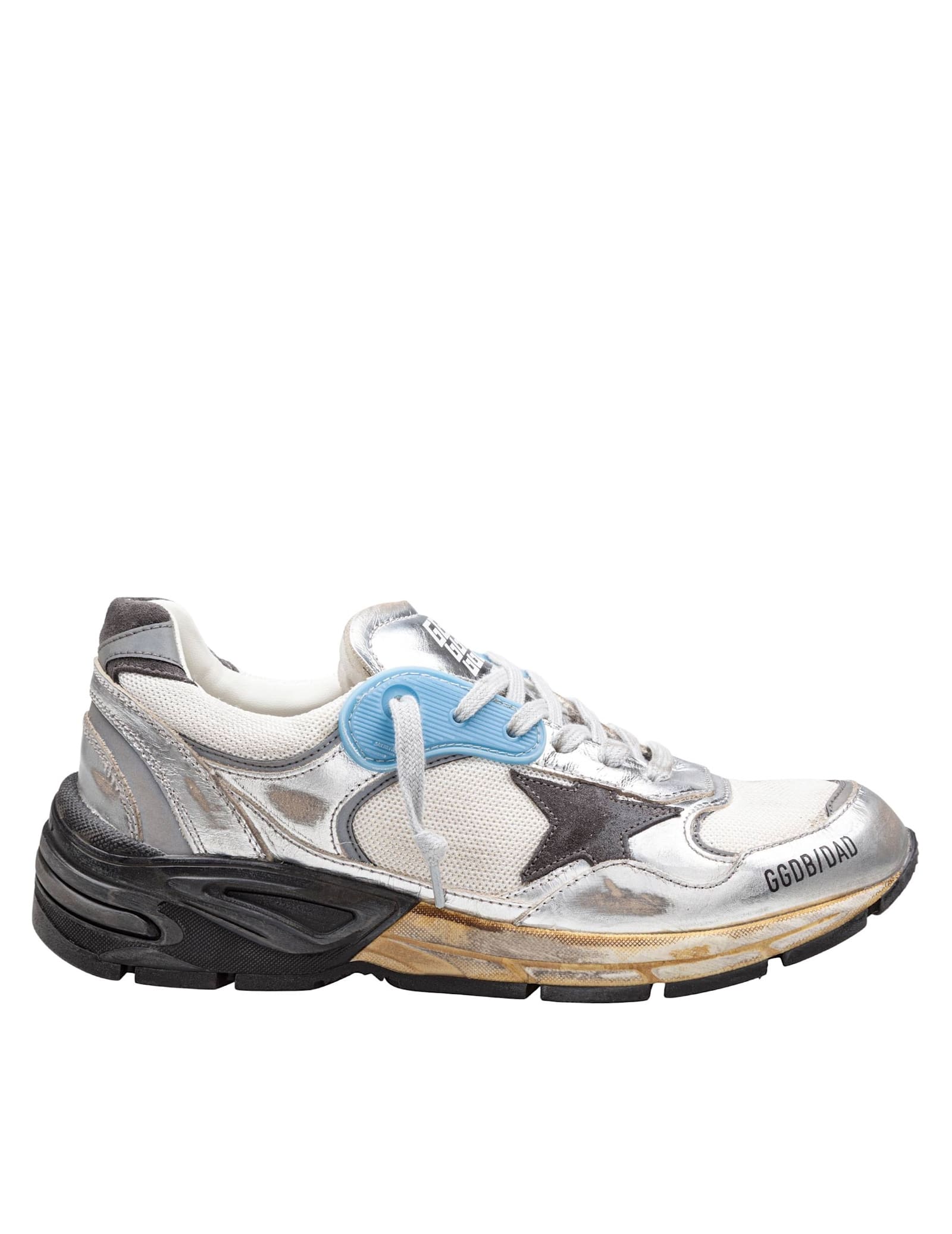 Golden Goose Dad-star Sneakers In Mesh And Laminated Leather Color Grey And Blackrunning