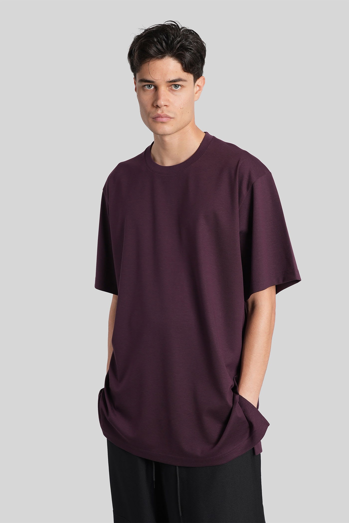 Y-3 T-shirt In Bordeaux Wool And Polyester