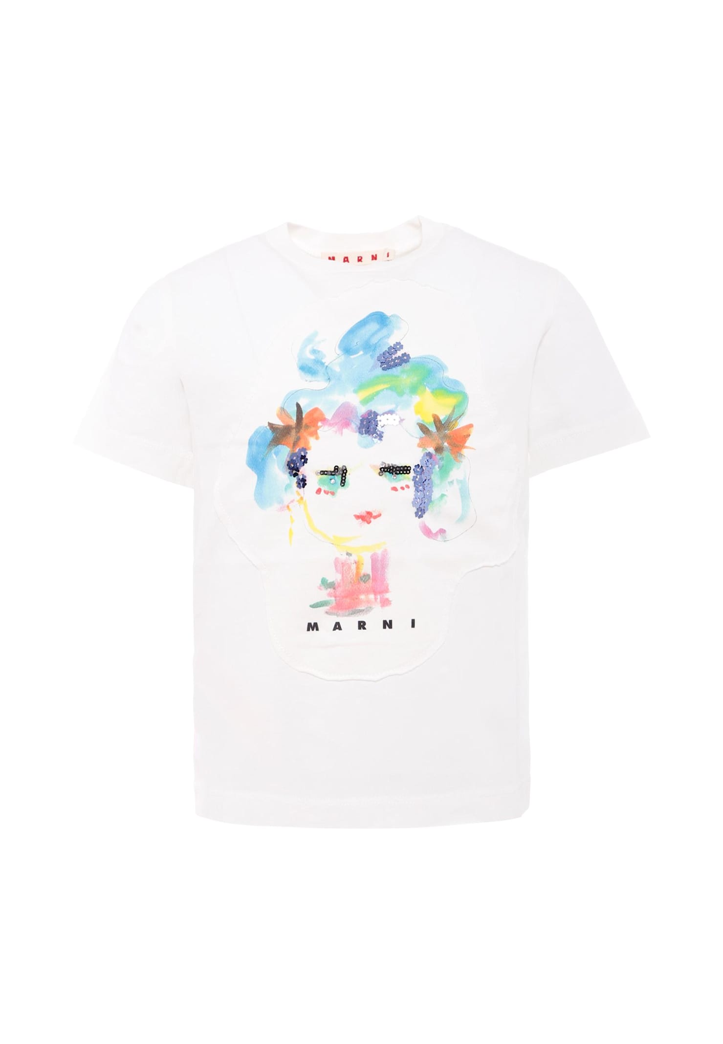Marni White T-shirt For Girl With Face Print