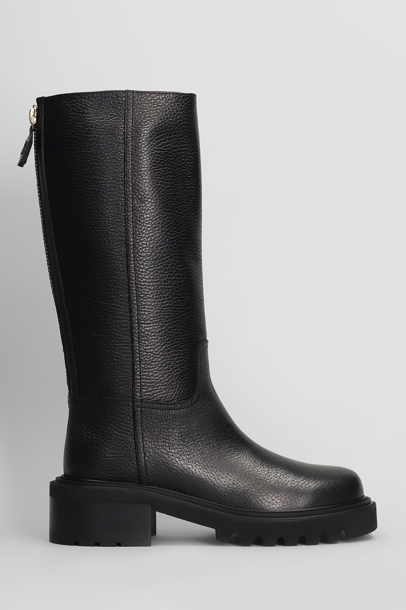 Via Roma 15 Low Heels Boots In Black Leather