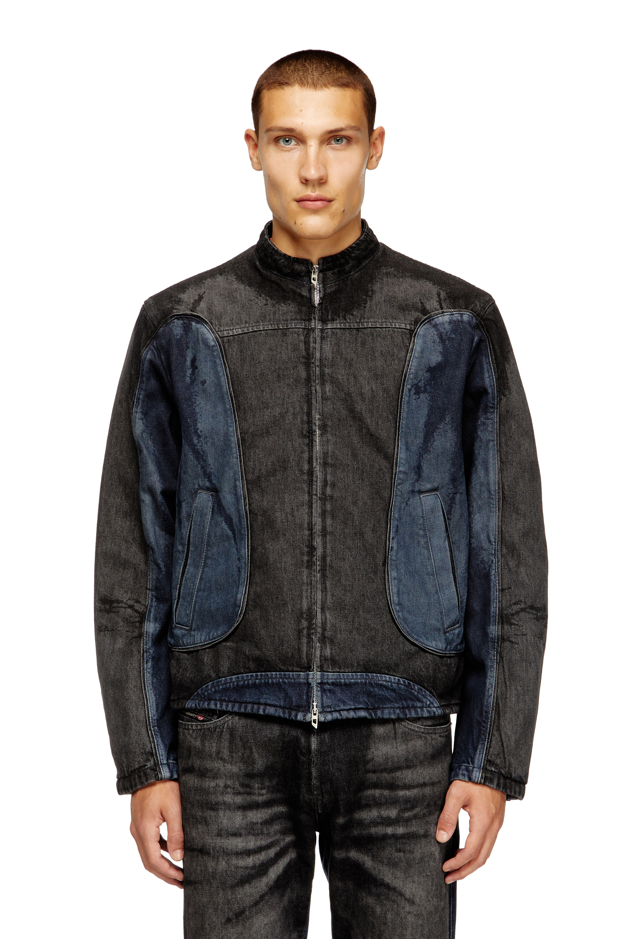Diesel - Biker-style jacket in bicolour denim - Denim Jackets - Man - Multicolor