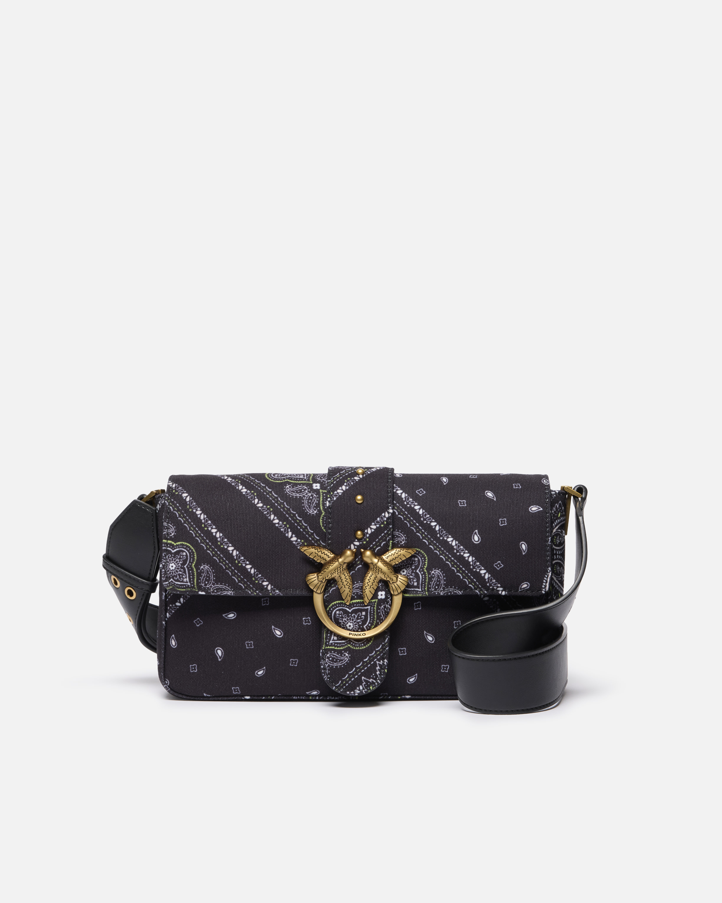 Pinko, Medium Bandana Print Love Bag Slouchy Shoulder Bag, Noir-vieil or, U