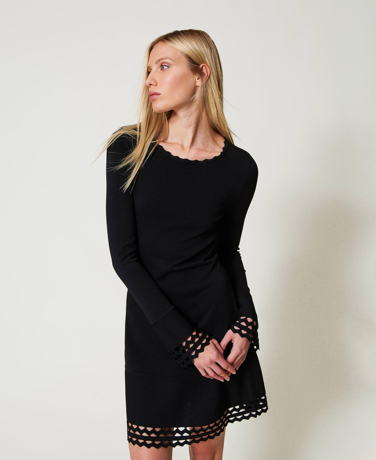 Twinset Robes - Robe courte avec motif géométrique, Noir, Taille: XXL