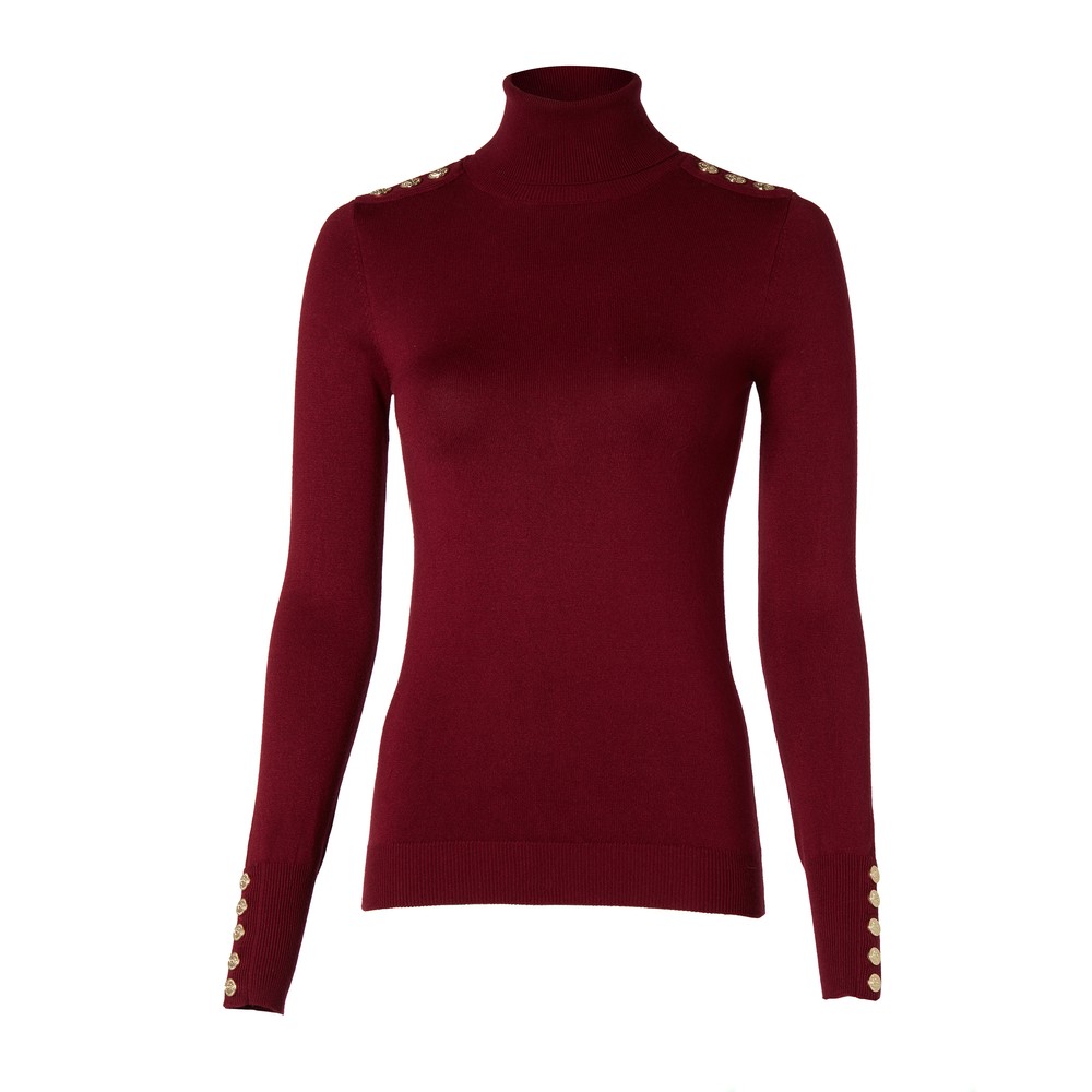Buttoned Knit Roll Neck