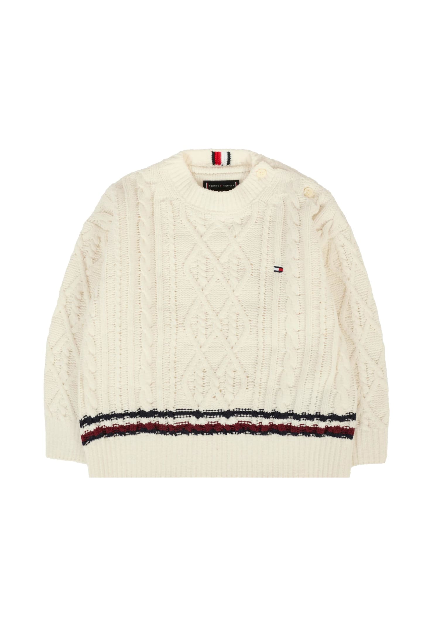 Tommy Hilfiger Ivory Sweater For Baby Boy With Flag
