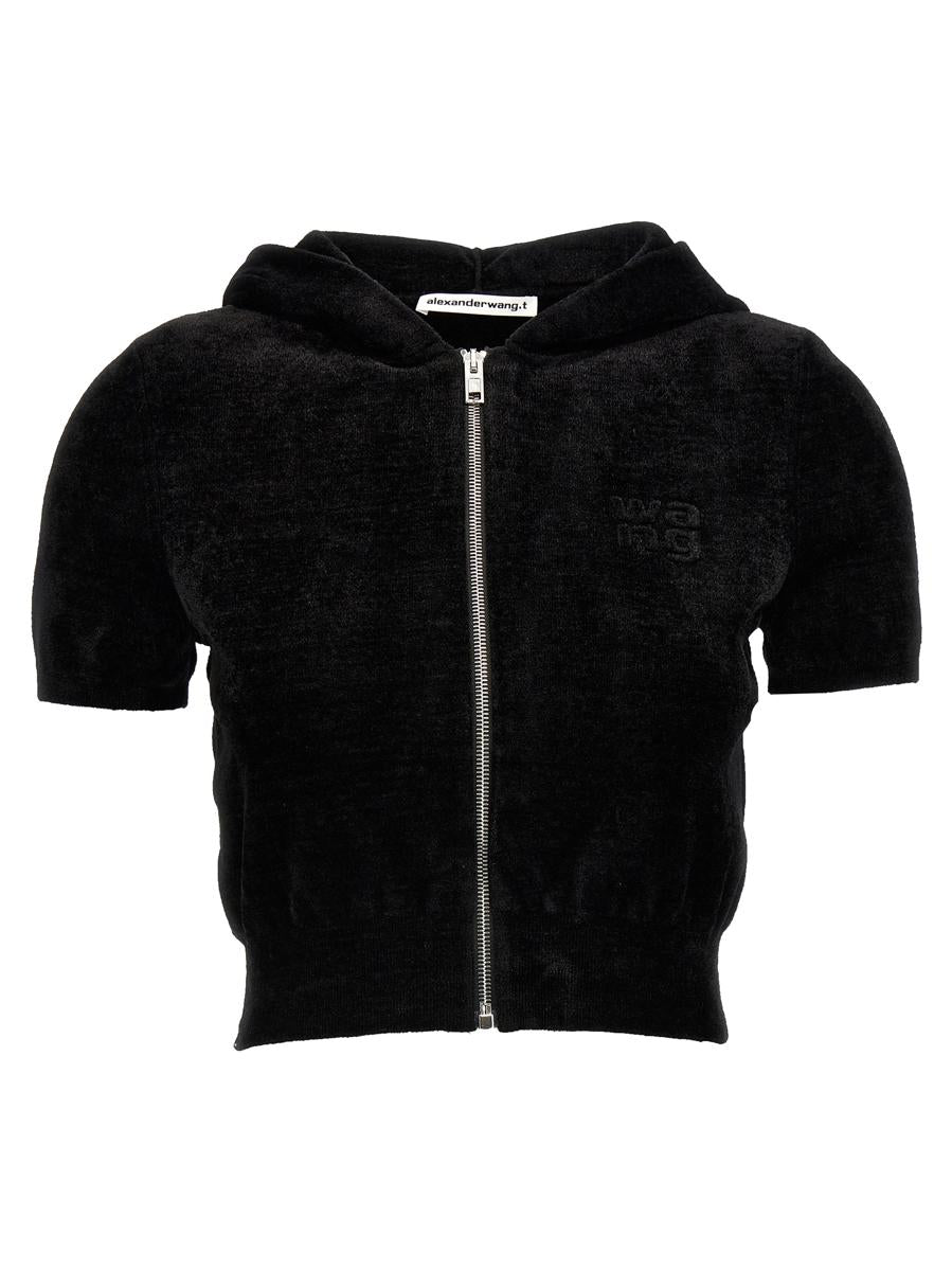 T By Alexander Wang Logo雪尼尔短款连帽卫衣