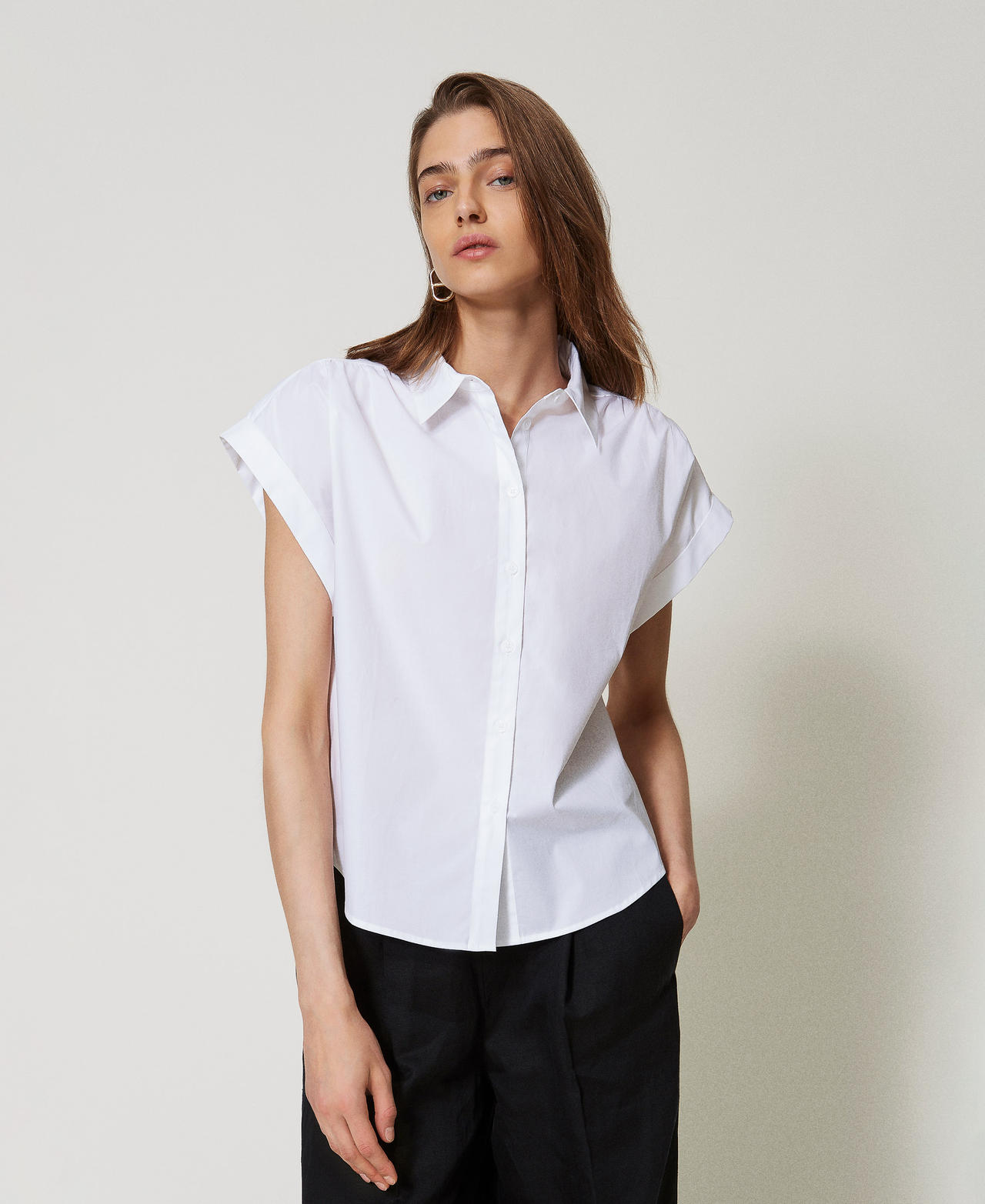 Twinset Chemises - Chemise en popeline avec fronces, Blanc, Coton, Taille: 38