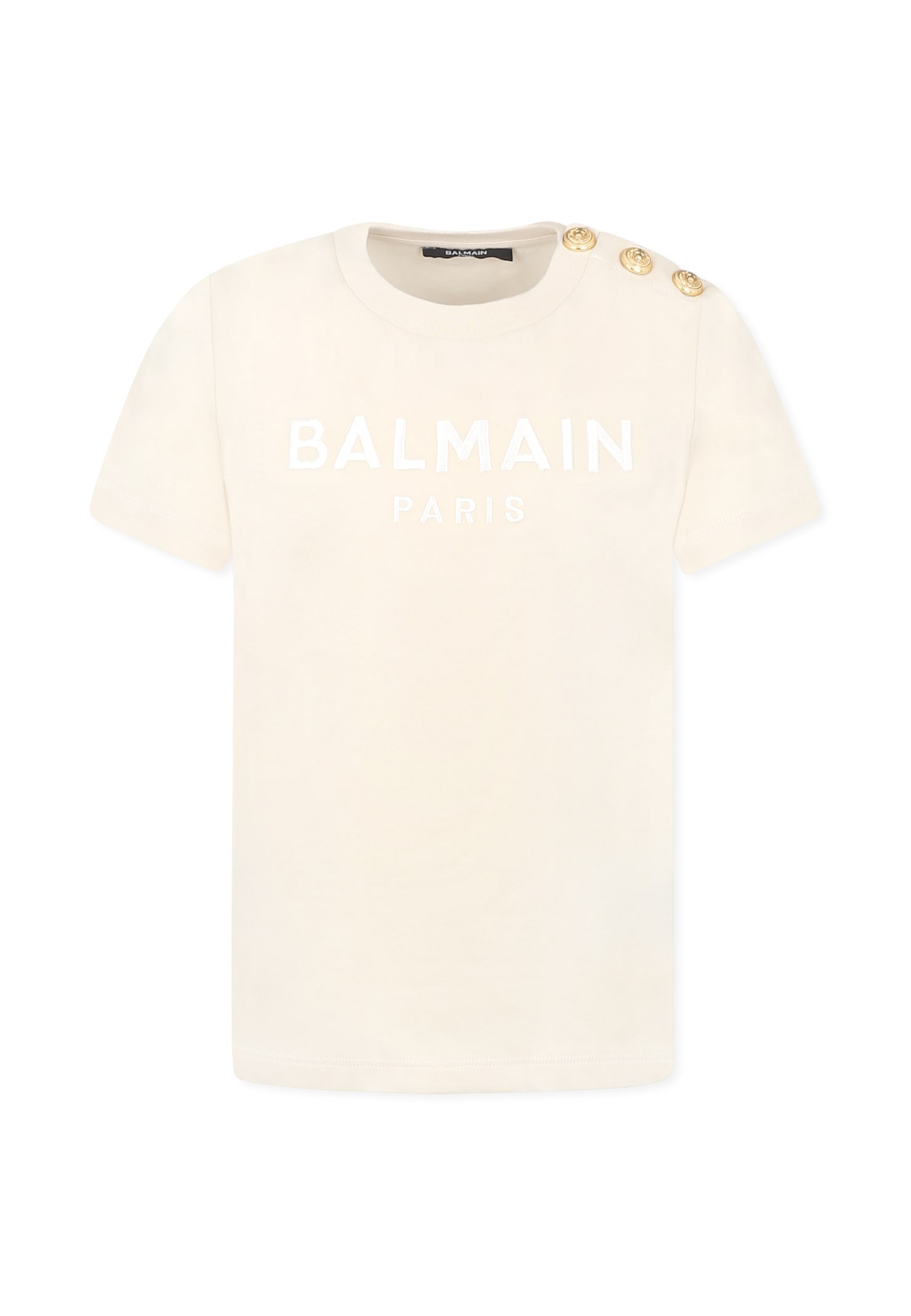 Balmain Beige T-shirt For Girl With Logo