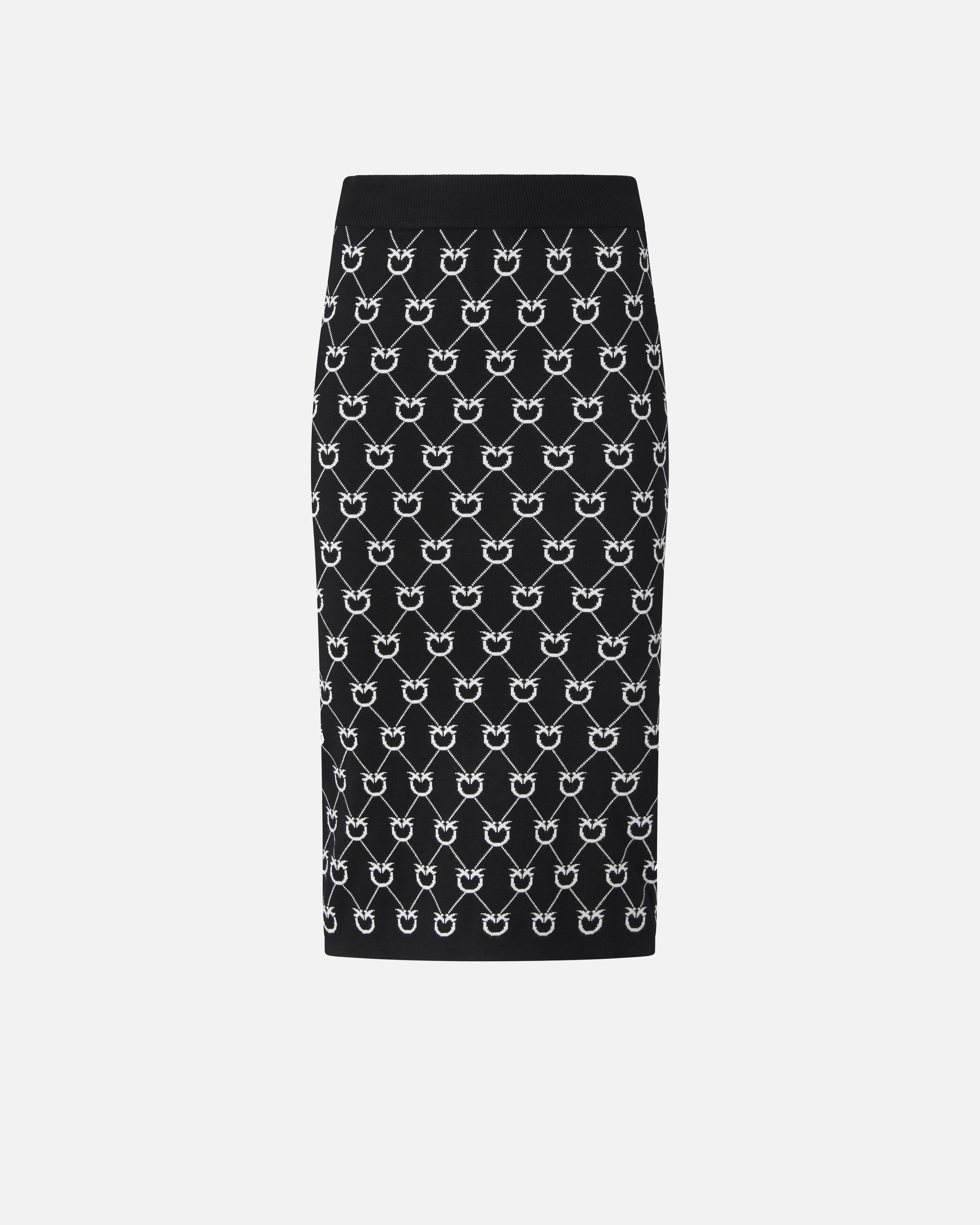 Pinko, Jupe mi-longue en maille Monogram, Noir limousine, XS