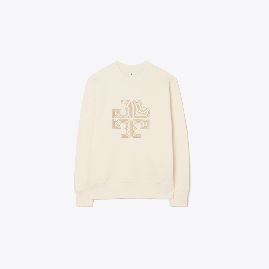 Tory Burch Heavy French Terry Heart Logo Crewneck