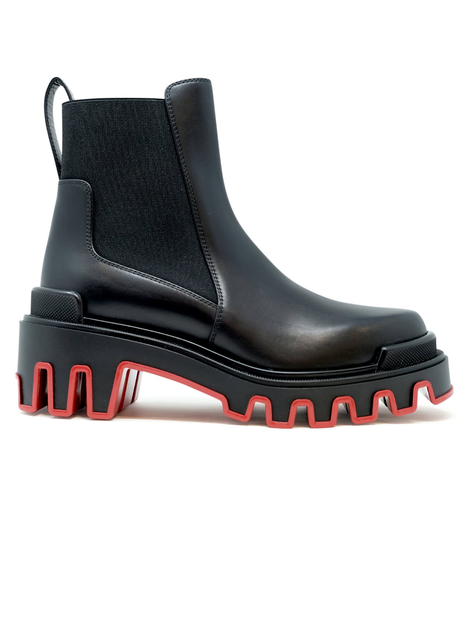 Christian Louboutin Black Calf Leather Wax Marchacroche Dune Flat Ankle Boots